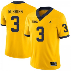 Michigan Wolverines #3 Brad Robbins Men's Yellow College Football Jersey 991317-272