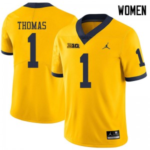 Michigan Wolverines #1 Ambry Thomas Women's Yellow College Football Jersey 471523-672