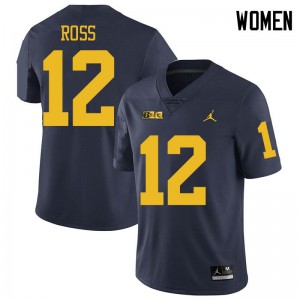 Michigan Wolverines #12 Josh Ross Women's Navy College Football Jersey 949538-212