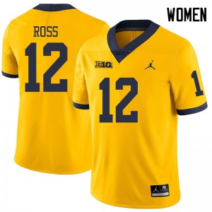 Michigan Wolverines #12 Josh Ross Women's Yellow College Football Jersey 166207-728