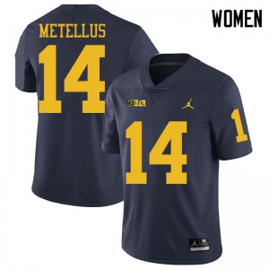 Michigan Wolverines #14 Josh Metellus Women's Navy College Football Jersey 940016-792