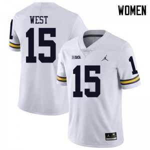 Michigan Wolverines #15 Jacob West Women's White College Football Jersey 776865-603
