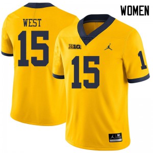 Michigan Wolverines #15 Jacob West Women's Yellow College Football Jersey 980397-986