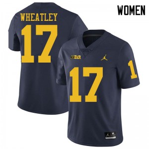 Michigan Wolverines #17 Tyrone Wheatley Women's Navy College Football Jersey 327200-157