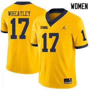 Michigan Wolverines #17 Tyrone Wheatley Women's Yellow College Football Jersey 982010-277