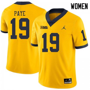 Michigan Wolverines #19 Kwity Paye Women's Yellow College Football Jersey 172799-636