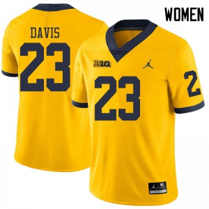 Michigan Wolverines #23 Jared Davis Women's Yellow College Football Jersey 540777-514