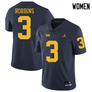 Michigan Wolverines #3 Brad Robbins Women's Navy College Football Jersey 373727-954