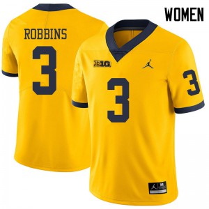 Michigan Wolverines #3 Brad Robbins Women's Yellow College Football Jersey 564443-279