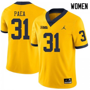 Michigan Wolverines #31 Phillip Paea Women's Yellow College Football Jersey 571259-548