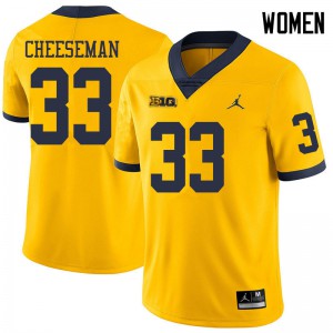 Michigan Wolverines #33 Camaron Cheeseman Women's Yellow College Football Jersey 227878-992