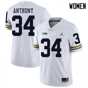 Michigan Wolverines #34 Jordan Anthony Women's White College Football Jersey 632904-145