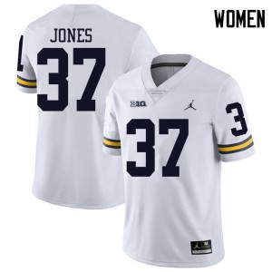 Michigan Wolverines #37 Bradford Jones Women's White College Football Jersey 908465-262