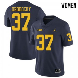 Michigan Wolverines #37 Dane Drobocky Women's Navy College Football Jersey 428629-117