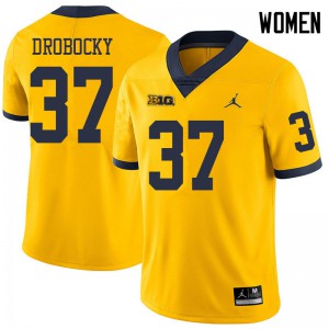 Michigan Wolverines #37 Dane Drobocky Women's Yellow College Football Jersey 676248-828