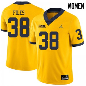 Michigan Wolverines #38 Joseph Files Women's Yellow College Football Jersey 493111-387