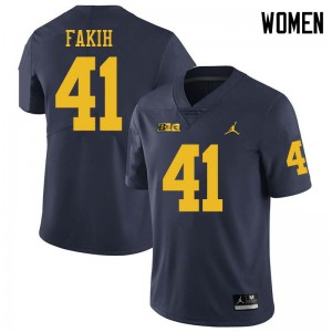Michigan Wolverines #41 Adam Fakih Women's Navy College Football Jersey 705921-136
