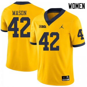 Michigan Wolverines #42 Ben Mason Women's Yellow College Football Jersey 189562-915
