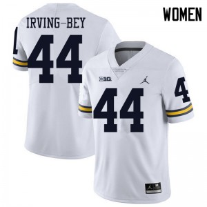 Michigan Wolverines #44 Deron Irving-Bey Women's White College Football Jersey 318122-185