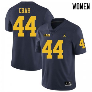 Michigan Wolverines #44 Jared Char Women's Navy College Football Jersey 294605-127
