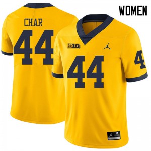 Michigan Wolverines #44 Jared Char Women's Yellow College Football Jersey 250198-262