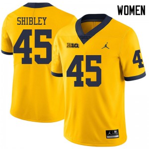 Michigan Wolverines #45 Adam Shibley Women's Yellow College Football Jersey 833530-210