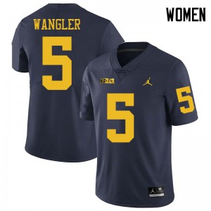 Michigan Wolverines #5 Jared Wangler Women's Navy College Football Jersey 230949-637