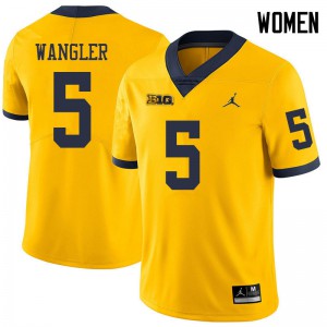 Michigan Wolverines #5 Jared Wangler Women's Yellow College Football Jersey 644460-195
