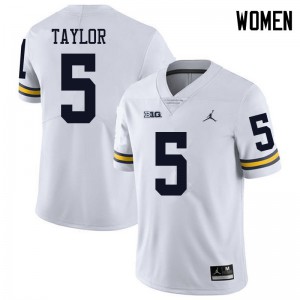 Michigan Wolverines #5 Kurt Taylor Women's White College Football Jersey 420030-718