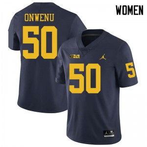 Michigan Wolverines #50 Michael Onwenu Women's Navy College Football Jersey 972027-277