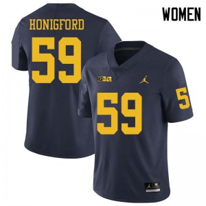 Michigan Wolverines #59 Joel Honigford Women's Navy College Football Jersey 342814-588