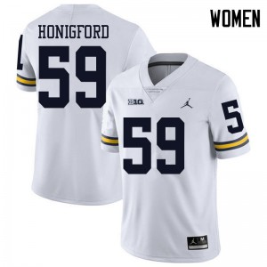 Michigan Wolverines #59 Joel Honigford Women's White College Football Jersey 891009-768