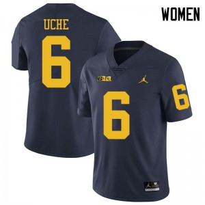 Michigan Wolverines #6 Josh Uche Women's Navy College Football Jersey 706502-174