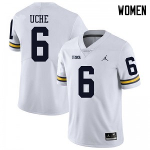 Michigan Wolverines #6 Josh Uche Women's White College Football Jersey 775603-506