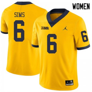 Michigan Wolverines #6 Myles Sims Women's Yellow College Football Jersey 799322-603