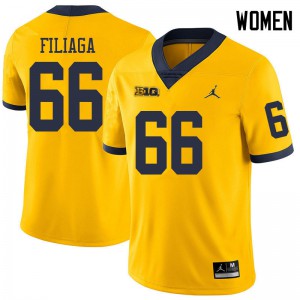 Michigan Wolverines #66 Chuck Filiaga Women's Yellow College Football Jersey 220823-369