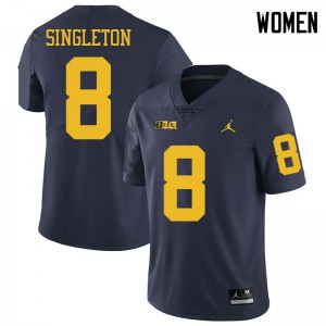 Michigan Wolverines #8 Drew Singleton Women's Navy College Football Jersey 652471-892