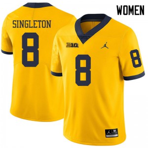 Michigan Wolverines #8 Drew Singleton Women's Yellow College Football Jersey 629309-608