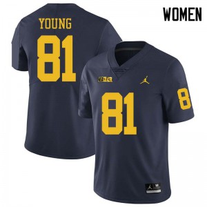 Michigan Wolverines #81 Jack Young Women's Navy College Football Jersey 846545-401