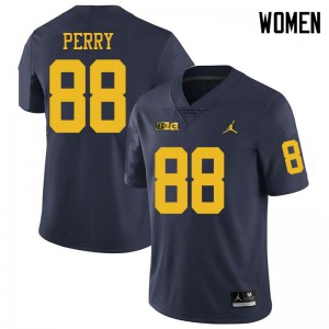 Michigan Wolverines #88 Grant Perry Women's Navy College Football Jersey 837949-871