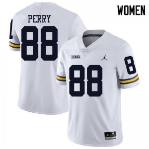 Michigan Wolverines #88 Grant Perry Women's White College Football Jersey 642146-156