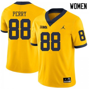 Michigan Wolverines #88 Grant Perry Women's Yellow College Football Jersey 546302-867