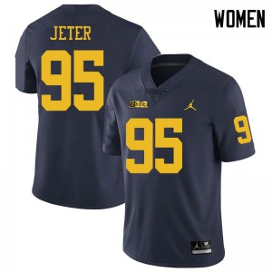 Michigan Wolverines #95 Donovan Jeter Women's Navy College Football Jersey 899397-375