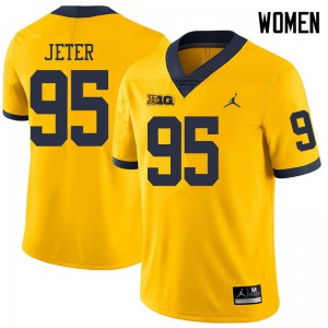 Michigan Wolverines #95 Donovan Jeter Women's Yellow College Football Jersey 174874-992