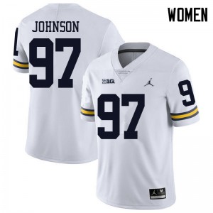 Michigan Wolverines #97 Ron Johnson Women's White College Football Jersey 575187-884