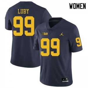Michigan Wolverines #99 John Luby Women's Navy College Football Jersey 442560-591
