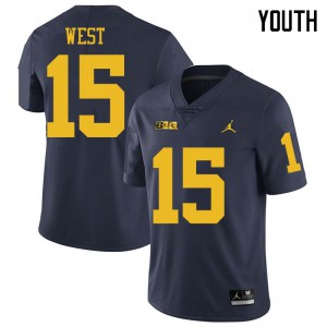 Michigan Wolverines #15 Jacob West Youth Navy College Football Jersey 776739-744