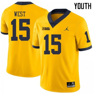 Michigan Wolverines #15 Jacob West Youth Yellow College Football Jersey 792986-215
