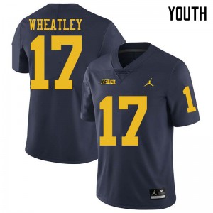 Michigan Wolverines #17 Tyrone Wheatley Youth Navy College Football Jersey 596644-787