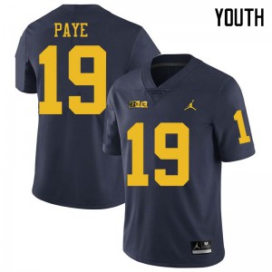 Michigan Wolverines #19 Kwity Paye Youth Navy College Football Jersey 261819-423
